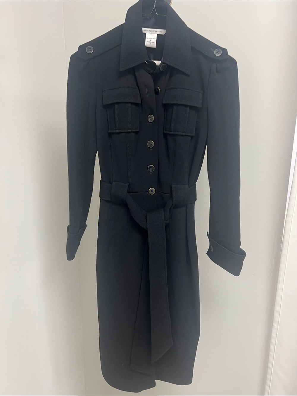 Diane Von Furstenberg Black Long Sleeve Belted Shirt Dress
